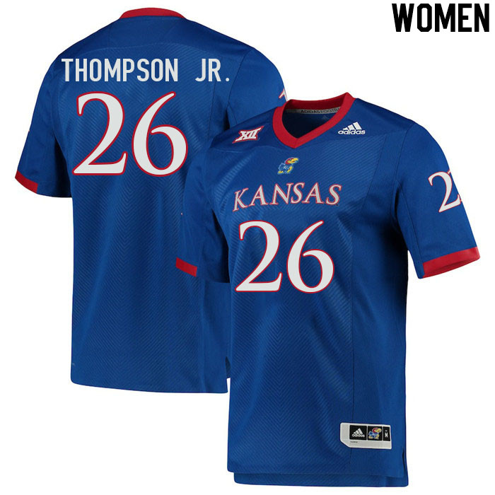 Women #26 Johnny Thompson Jr. Kansas Jayhawks College Football Jerseys Stitched Sale-Royal - Click Image to Close